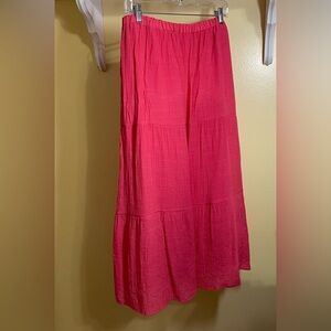 Tacera Pink A-Line Midi Skirt Tiered Resort
